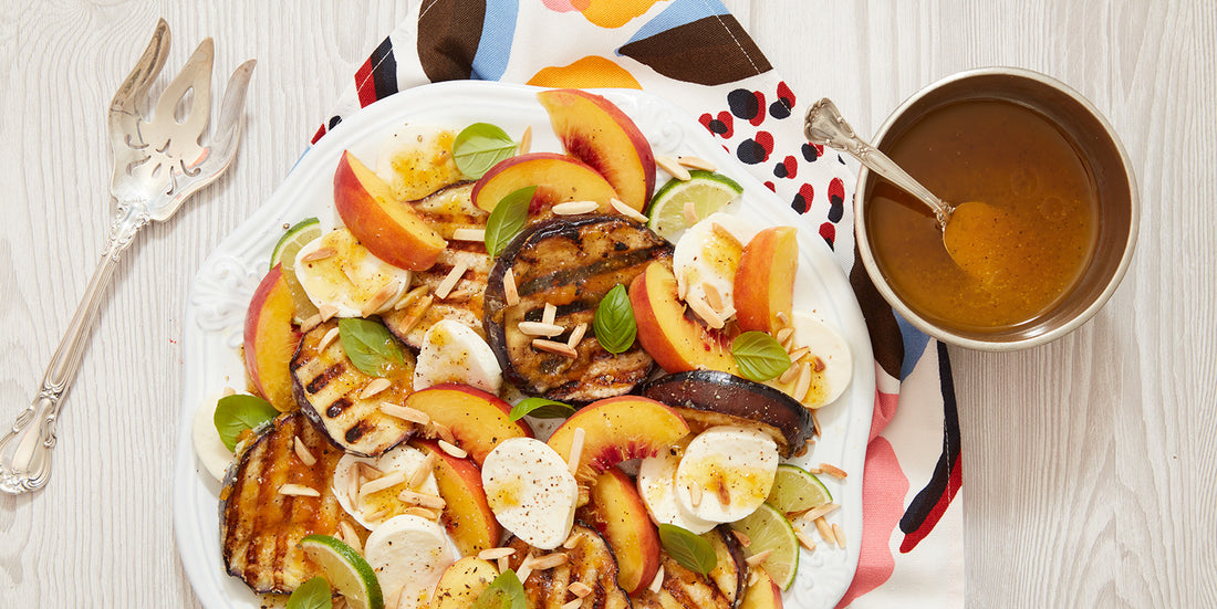 Grilled Eggplant & Peach Caprese Salad