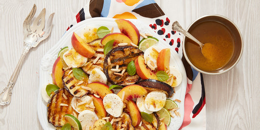 Grilled Eggplant & Peach Caprese Salad