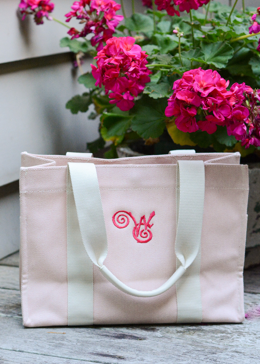 Pink Embroidered Linen Tote Bag
