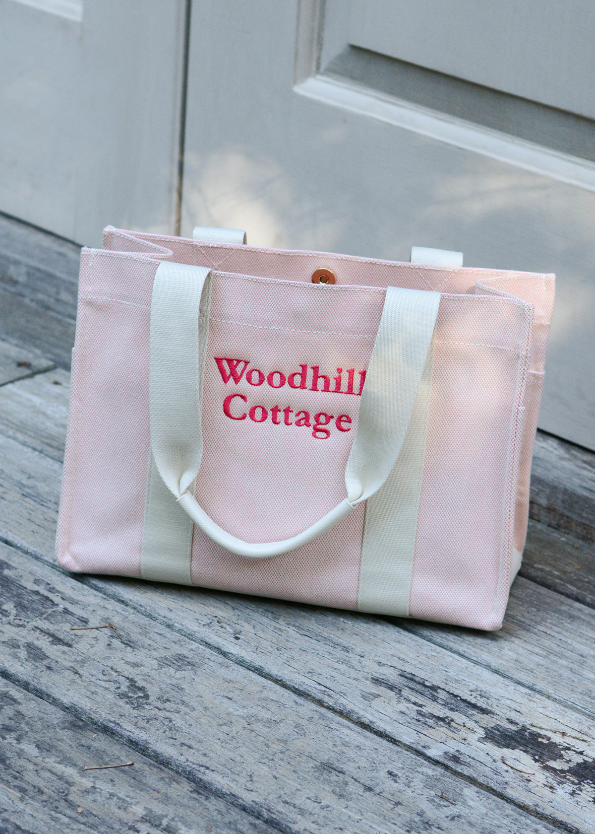 Pink Embroidered Linen Tote Bag